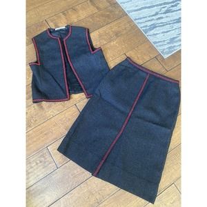 Vintage‎ ERES Beverly Hills 2 PC Skirt Set & Vest Black Red Detail